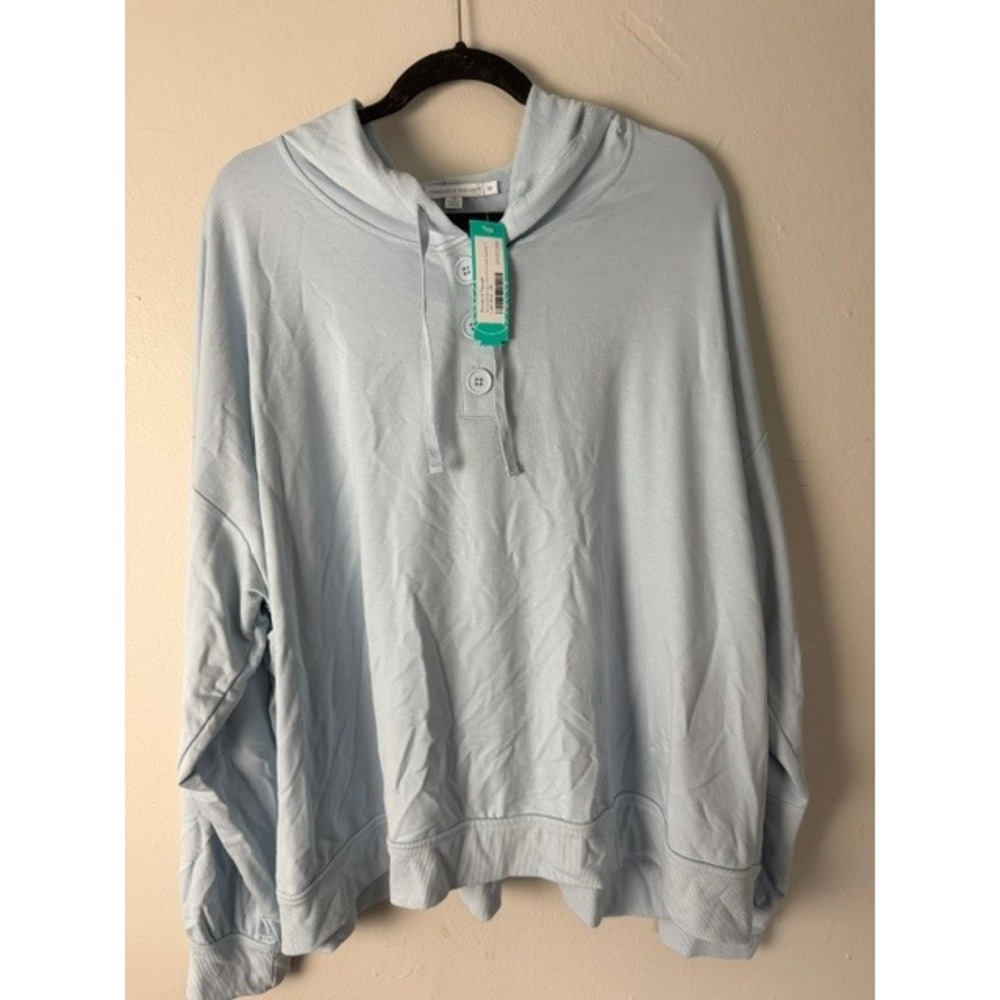 Threads 4 Thought Tanisha Modal Terry Henley Hoodie Sweatshirt Light Blue 2X NEW